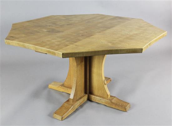 A Robert Mouseman Thompson oak octagonal centre table, 4ft 5in. x 4ft 5in. H.2ft 5in.